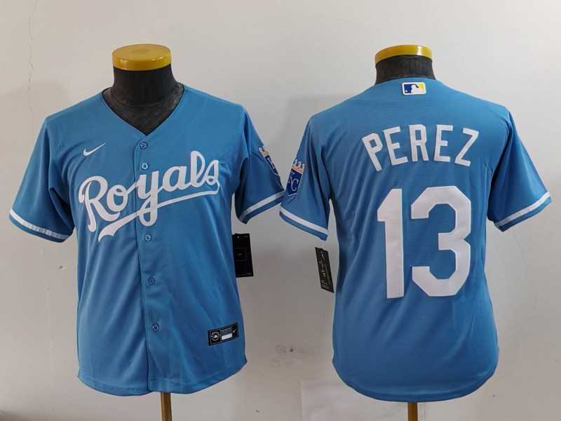 Youth Kansas City Royals #13 Salvador Perez Light Blue Cool Base Stitched Jersey